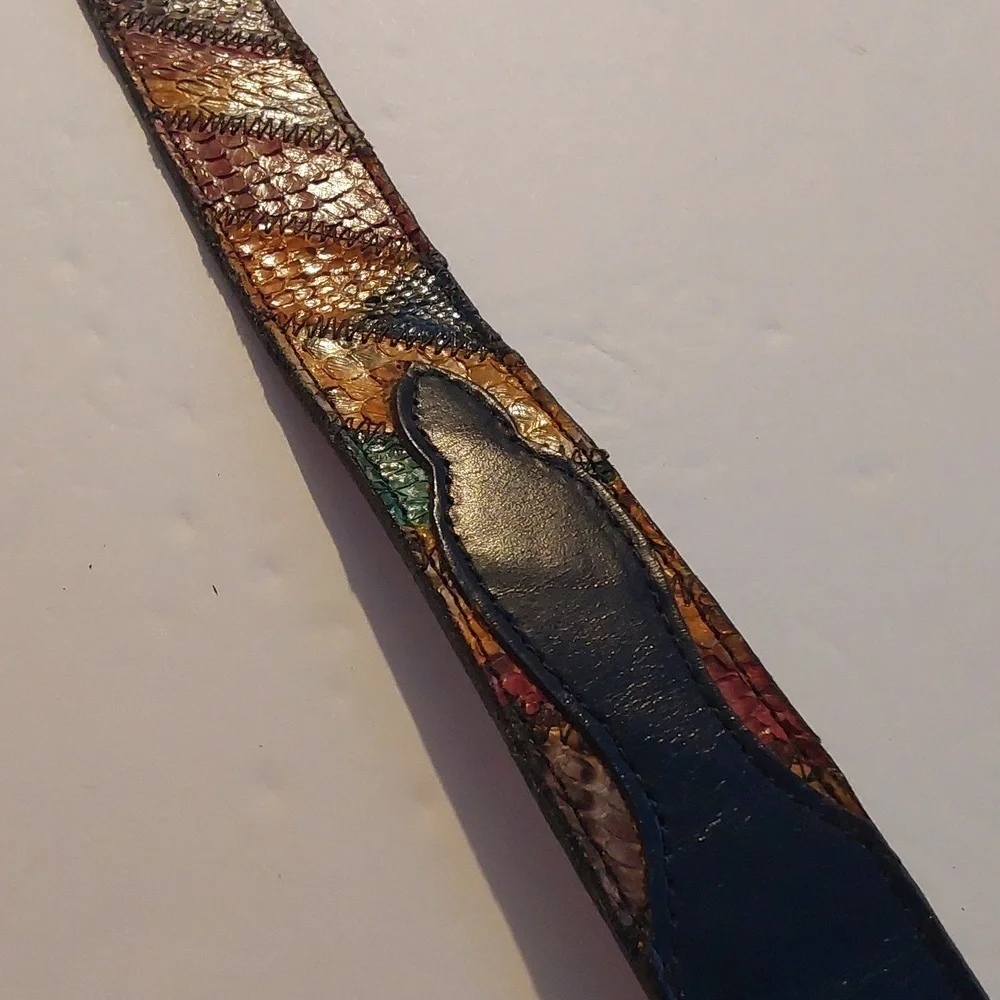 Dan Post |Vintage Python Multi-Color Silver Buckle Black Dress Belt RARE! Sz.S/M